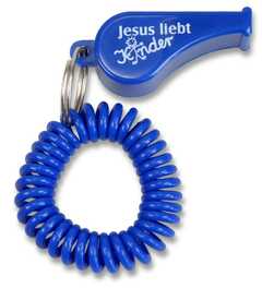 Trillerpfeife "Jesus liebt Kinder" - blau