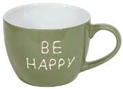 Tasse XL "be happy" - khaki/weiß Tasse XL "be happy" - khaki/weiß