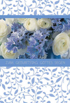 Faltkarte "Zum Geburtstag Gottes Segen" Floral blau - 5 Stück