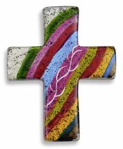 Handschmeichler Kreuz aus Speckstein - regenbogenfarben