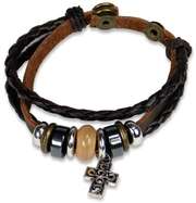 Lederarmband Kreuz-Anhänger/Glasperlen - braun Lederarmband Kreuz-Anhänger/Glasperlen - braun